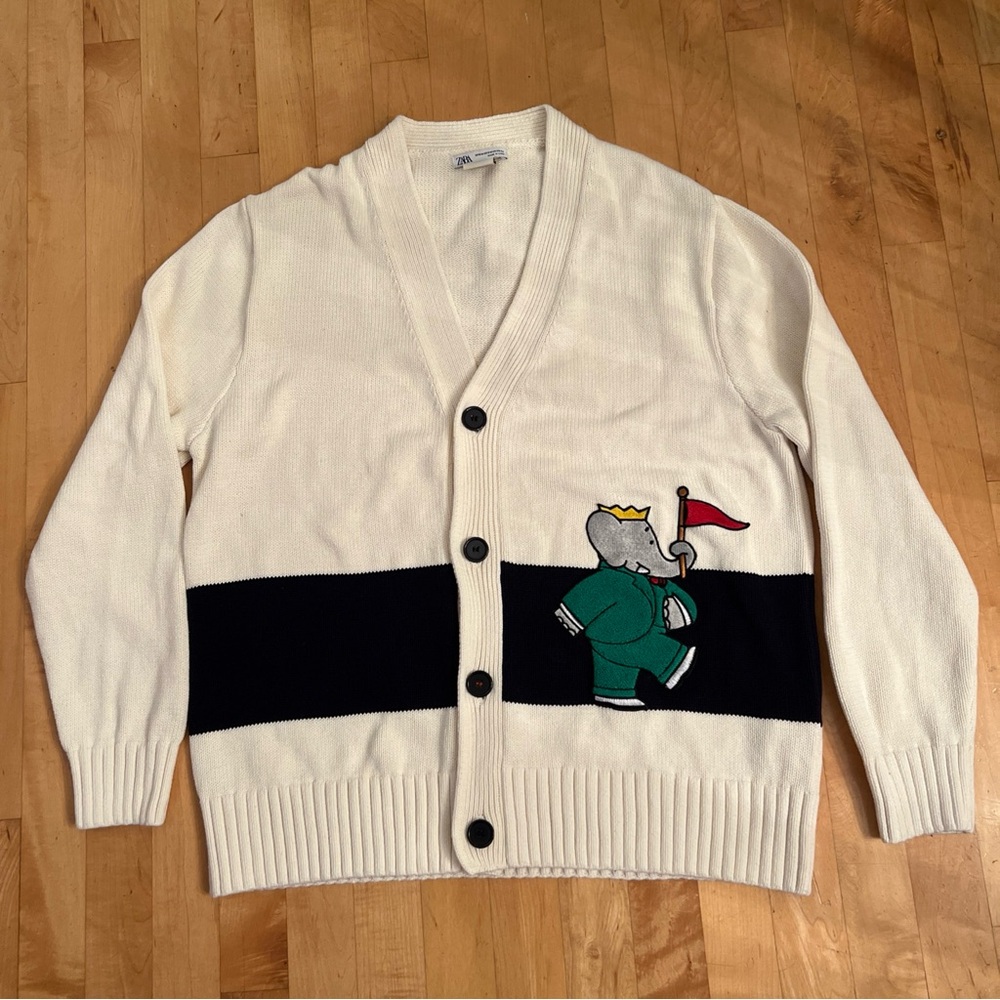 Zara Cream Cardigan with Elephant Motif